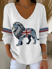 Women's British Faux Denim Printed Casual Top