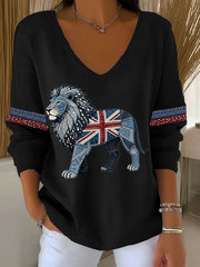 Women's British Faux Denim Printed Casual Top