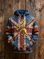 Men's Vintage England Flag Lion Printed Hoodie