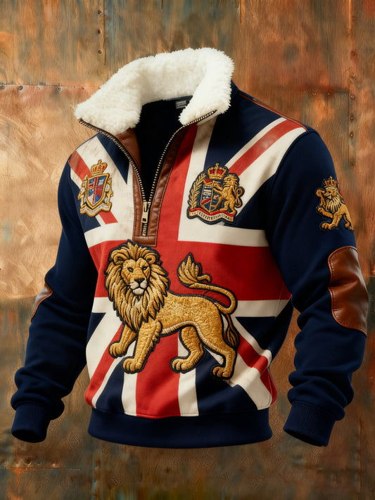 Men's Vintage England Flag Lion Printed Sweatshirt