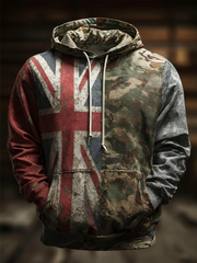 Men's  British flag and camouflage pattern Printed Oversized Drop-Shoulder Hoodie with Pockets