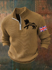 Men's Vintage England Flag Lion Printed Sweater