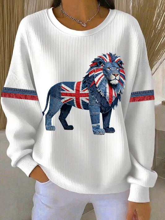 Women's British Faux Denim Print Casual Sweatshirt