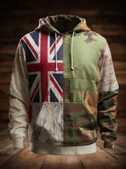 Men's  British flag and camouflage pattern Printed Oversized Drop-Shoulder Hoodie with Pockets
