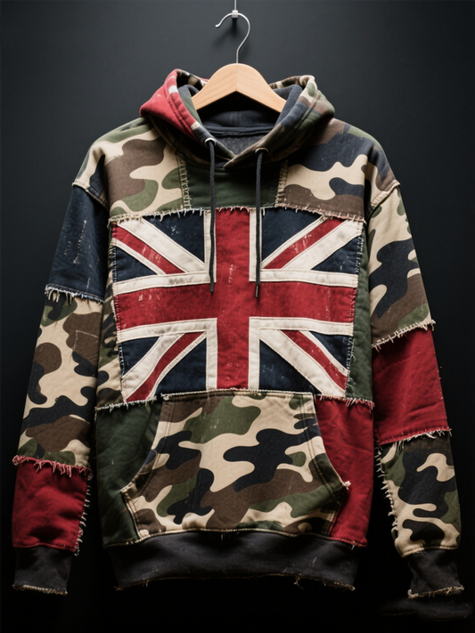 Men's  British flag and camouflage pattern Printed Oversized Drop-Shoulder Hoodie with Pockets