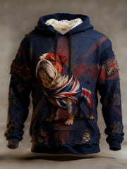 Men's Vintage England Flag Dog Printed Hoodie