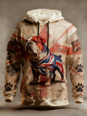 Men's Vintage England Flag Dog Printed Hoodie