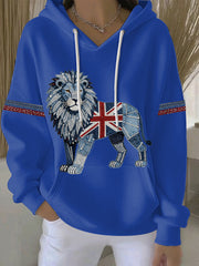 Women's British Faux Denim Print Casual Hoodie