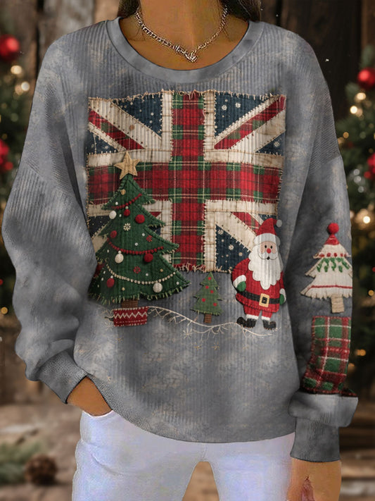 Women's UK Flag Christmas Santa Printed Sweatshirt