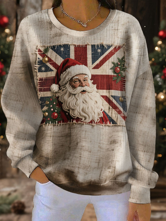 Women's UK Flag Christmas Santa Printed Sweatshirt
