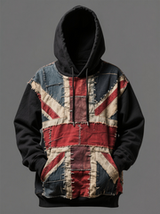 Unisex Union Jack and patchwork style Printed Oversized Drop-Shoulder Hoodie with Pockets