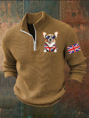 Men's Vintage England Flag Dog Printed Sweater