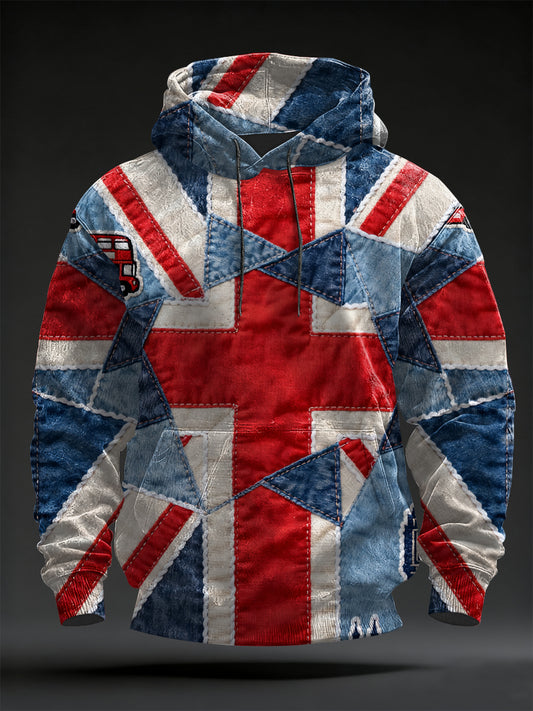 Men's Vintage England Flag Oversized Drop-Shoulder Hoodie with Pockets