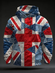 Men's Vintage England Flag Oversized Drop-Shoulder Hoodie with Pockets