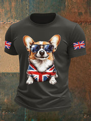 Men's Vintage England Flag Dog Printed T-shirt