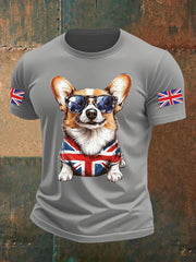 Men's Vintage England Flag Dog Printed T-shirt