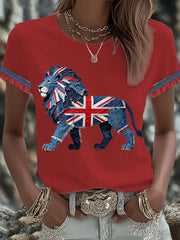 Women's British Faux Denim Printed T-shirt
