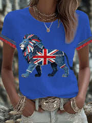 Women's British Faux Denim Printed T-shirt