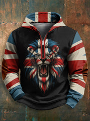 Men's UK Flag Lion Printed Long Sleeve Hoodie