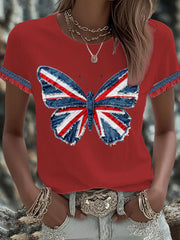 Women's British Faux Denim Printed T-shirt