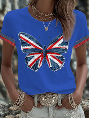 Women's British Faux Denim Printed T-shirt
