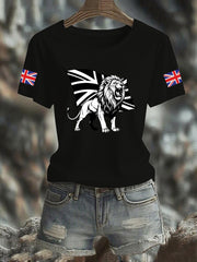 Women's Vintage England Flag Lion Printed T-shirt