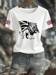 Women's Vintage England Flag Lion Printed T-shirt