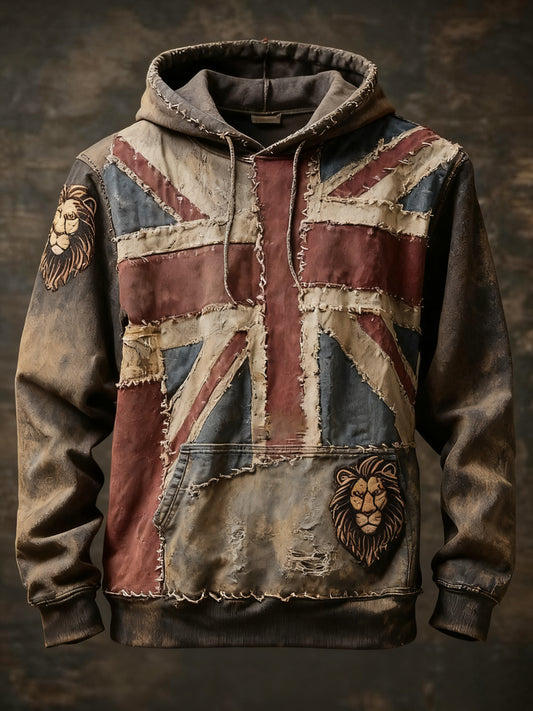 Men's Vintage England Flag Lion Printed Hoodie