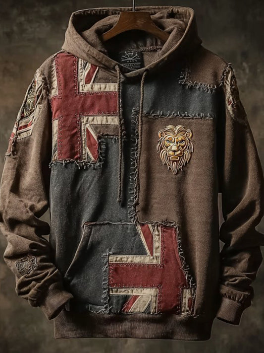 Men's Vintage England Flag Lion Printed Hoodie