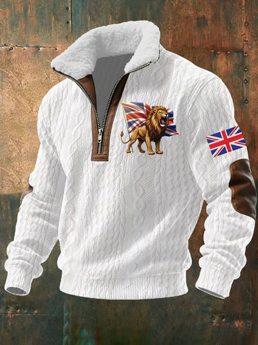 Men's Vintage England Flag Lion Printed Sweatshirt