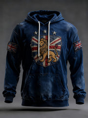 Men's Vintage England Flag Lion Printed Hoodie