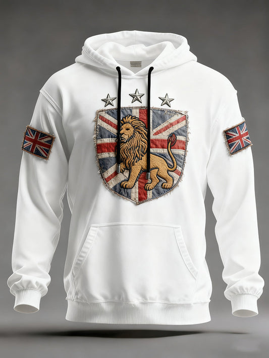 Men's Vintage England Flag Lion Printed Hoodie