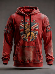 Men's Vintage England Flag Lion Printed Hoodie