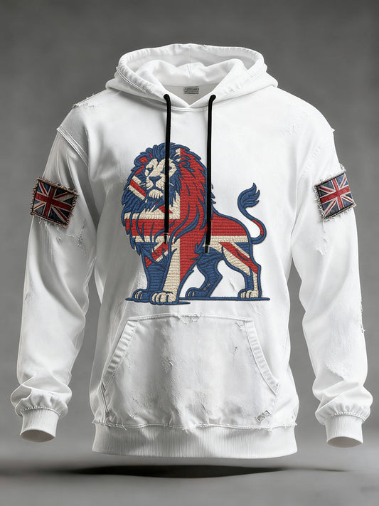 Men's Vintage England Flag Lion Printed Hoodie