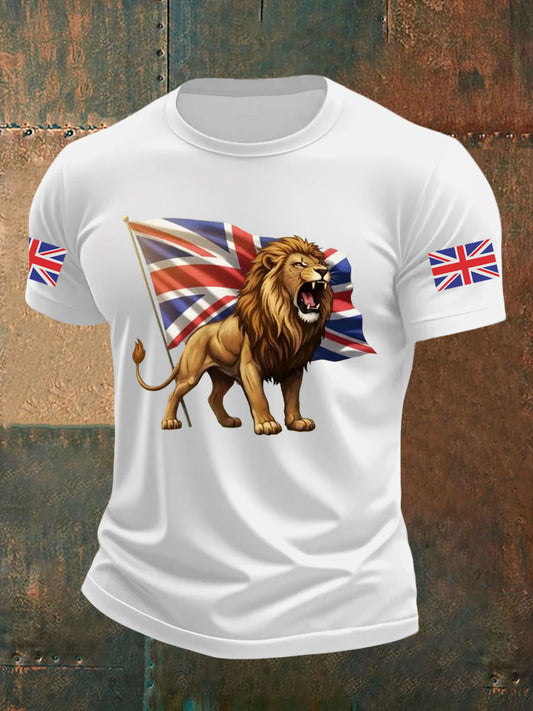 Men's Vintage England Flag Lion Printed T-shirt