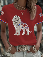 Women's British imitation diamond hot-drilling Printed short-sleeved T-shirt