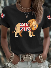 Women's British patchwork lion Iron On Short Sleeve T-Shirt