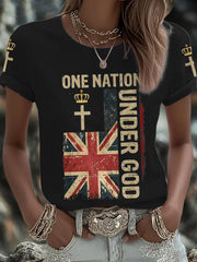 Women's One Nation Under God UK Flag Faith Printed T-Shirt