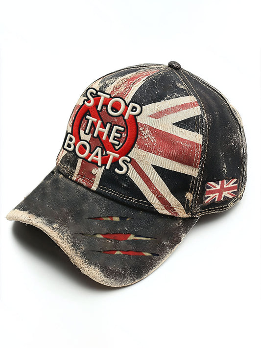 Unisex UK Flag Stop The Boats Print Hat