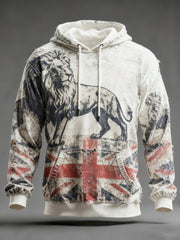Men's Vintage England Flag Lion Printed Hoodie