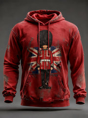 Men's Vintage UK Flag Oversized Drop-Shoulder Hoodie with Pockets