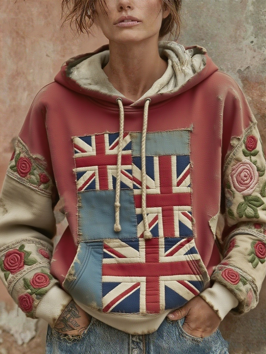 Women's British floral patchwork hoodie