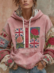 Women's British flag and roses hoodie