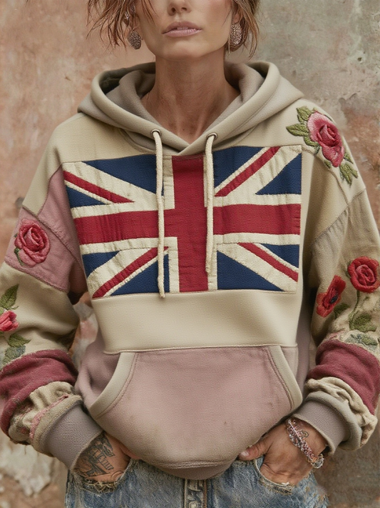 Women's British floral patchwork hoodie