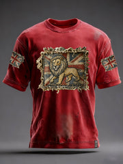 Men's Vintage England Flag Lion Printed T-shirt