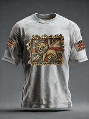 Men's Vintage England Flag Lion Printed T-shirt