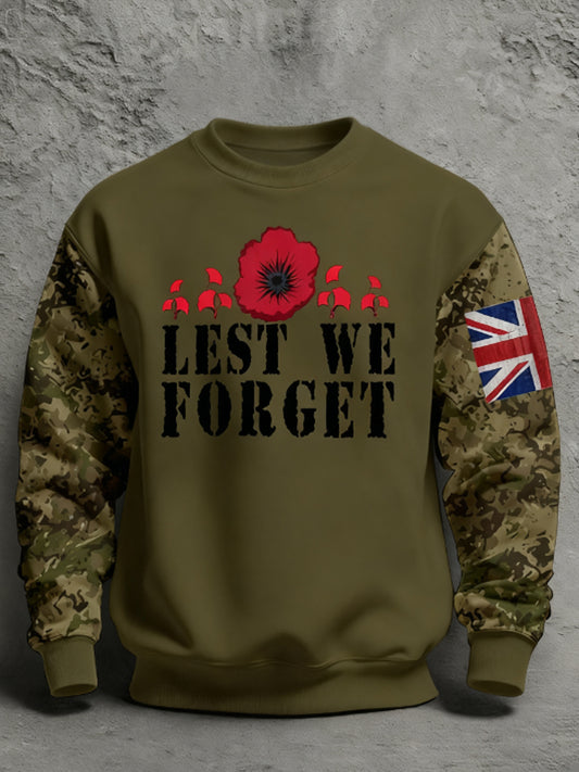 Men's 11th November Remembrance Day LEST WE'S FORGET Poppy Remembrance Sweatshirt