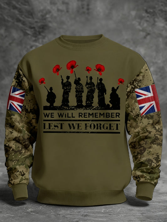 Men's Remembrance Day Lest We Forget aggy Crew Neck Sweatshirt