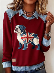 Women's British Style Bulldog Labrador Print Casual Top