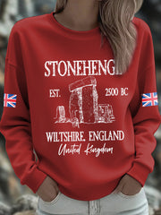 Women's UK Yule Stonehenge Happy Solstice Printed Sweatshirt